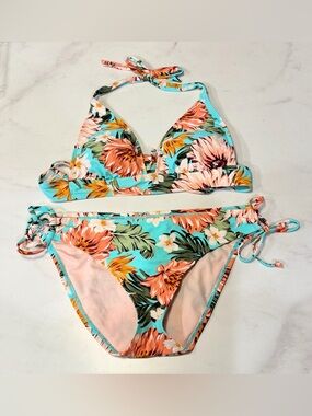 NEW Kona Sol Turquoise Floral Bikini MEDIUM